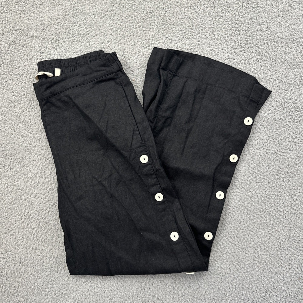 Soft Surroundings Wide Leg Pants Black Linen Blend Lagenlook Boho Women's Small